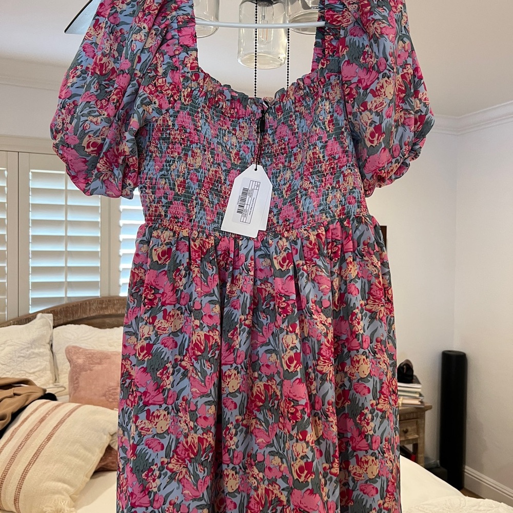 English Factory Pink and Blue Puff Sleeve Maxi Dress - Picture 11 of 12